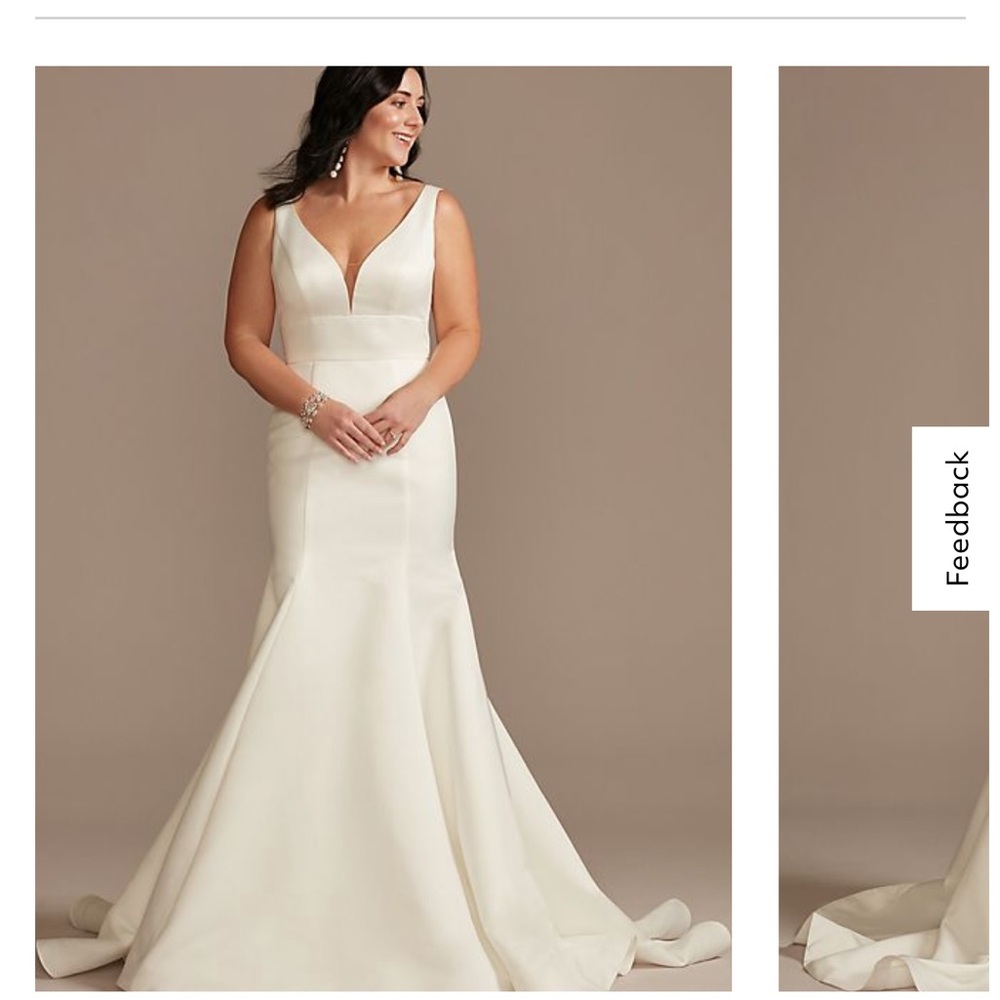 plunge mermaid buttoned satin petite wedding dress